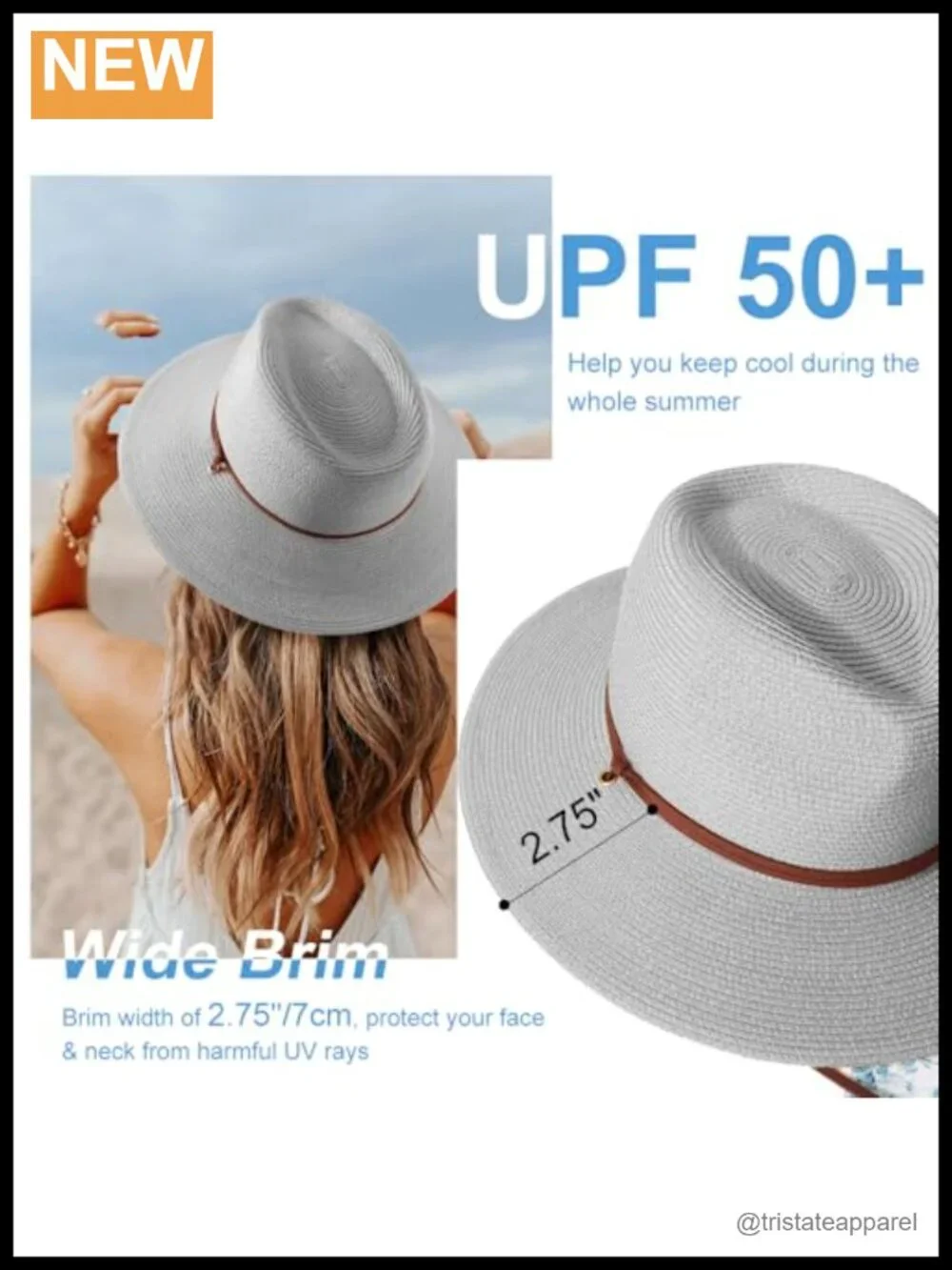 Wide Brim Straw Sun Hat with Chin Strap UPF 50+ Packable